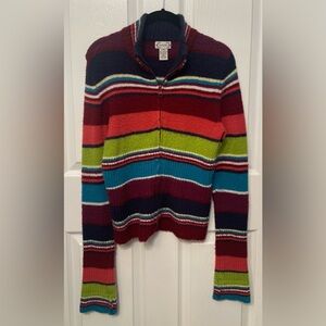 Next Era Multicolor Striped Long Sleeve Collared Ribbed Zip Up Sweater